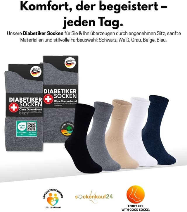 Thumbnail 6 de sockenkauf24 Diabetikersocken ohne Gummi & ohne Naht – 97% Baumwolle (6 Paar) für Damen & Herren