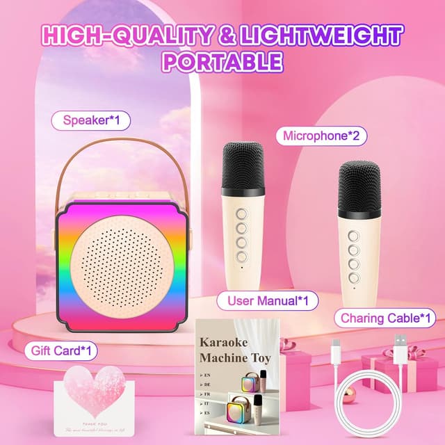 Detalle de Gontence Karaoke per Bambini con microfono Bluetooth, luci LED e effetti di voce per 3-12 anni