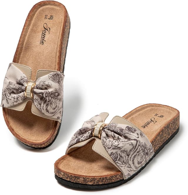 Detalle 2 de JOMIX Mules femme à nœud et imprimé fleurs : claquettes/sandales plates pour plage, piscine et douche
