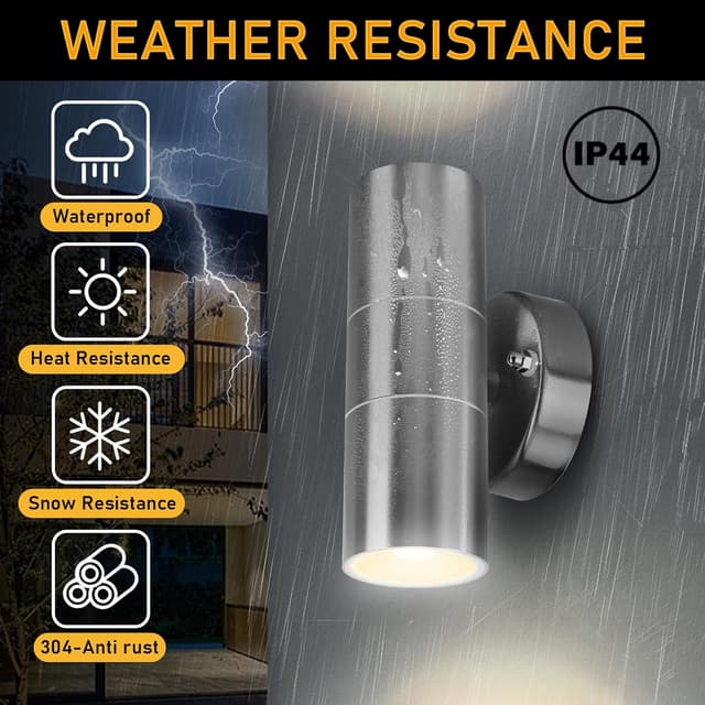 Detalle de Kerry Outdoor Wall Lights stainless steel IP44 LED up down mains wall sconces (silver)