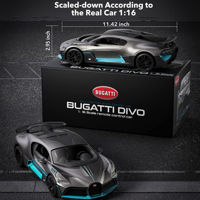 Detalle 2 de MIEBELY Bugatti Divo 1/16 Scale RC Car (2.4Ghz, 12Km/h) with Headlight, Proportional Trigger Control