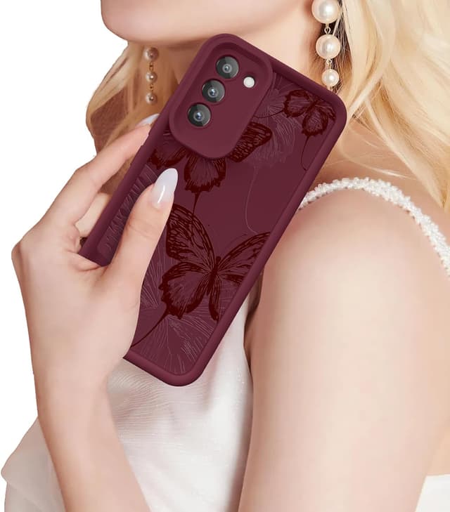 Thumbnail 6 de FUXICASE Butterfly Silicone Case for Samsung Galaxy S22 5G (Burgundy Red)