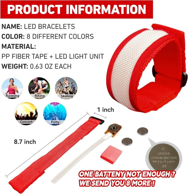 Detalle 2 de KIRALUMI 40 Bright LED Glow Bracelets (8 Colors) for Halloween, Festivals, and Night Events