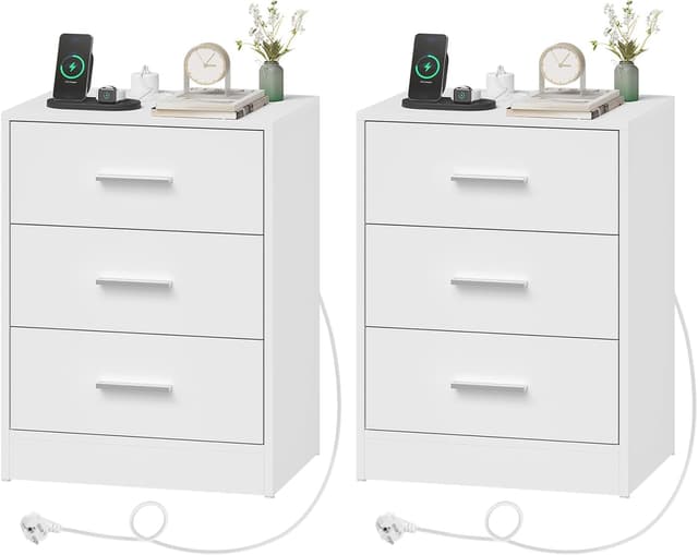Detalle de WOLTU Mesitas de Noche con Enchufes 3 Cajones