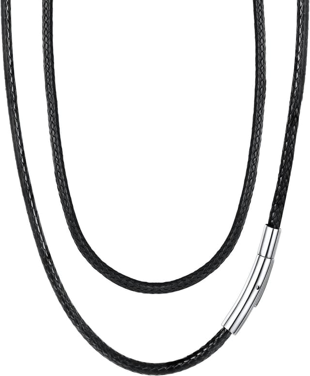 Detalle de FaithHeart Lederkette für Herren & Damen – Lederband mit Verschluss, 1,5/2/3 mm, ohne Anhänger (schwarz), 40–75 cm