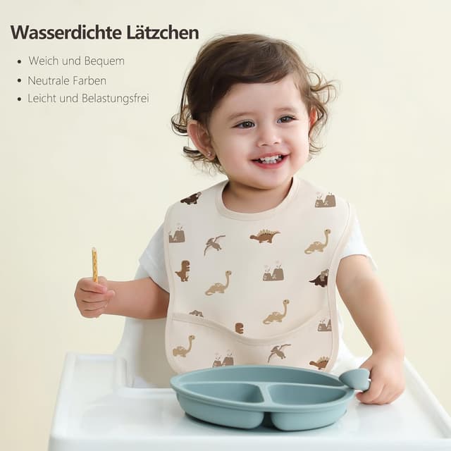 Detalle de Susurration Baby-Lätzchen wasserdicht mit Auffangschale – 3er-Set für Jungen und Mädchen