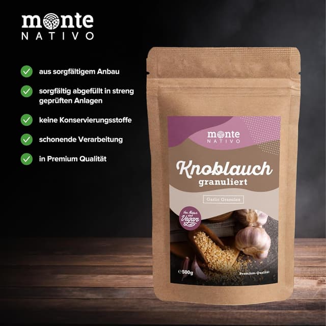 Detalle de Knoblauch Granulat Monte Nativo (500 g) – aromatisches Knoblauchpulver zum Kochen & Würzen