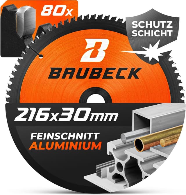 Detalle de BAUBECK Sägeblatt 216 x 30 für Aluminium-Feinschnitt (216 mm, 60 Zähne) – kompatibel mit 216er Kappsägen