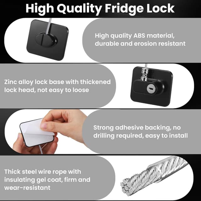 Detalle de Huiguli 2-pack Refrigerator Door Locks with Adhesive Cable Restrictor and Keys (Black)