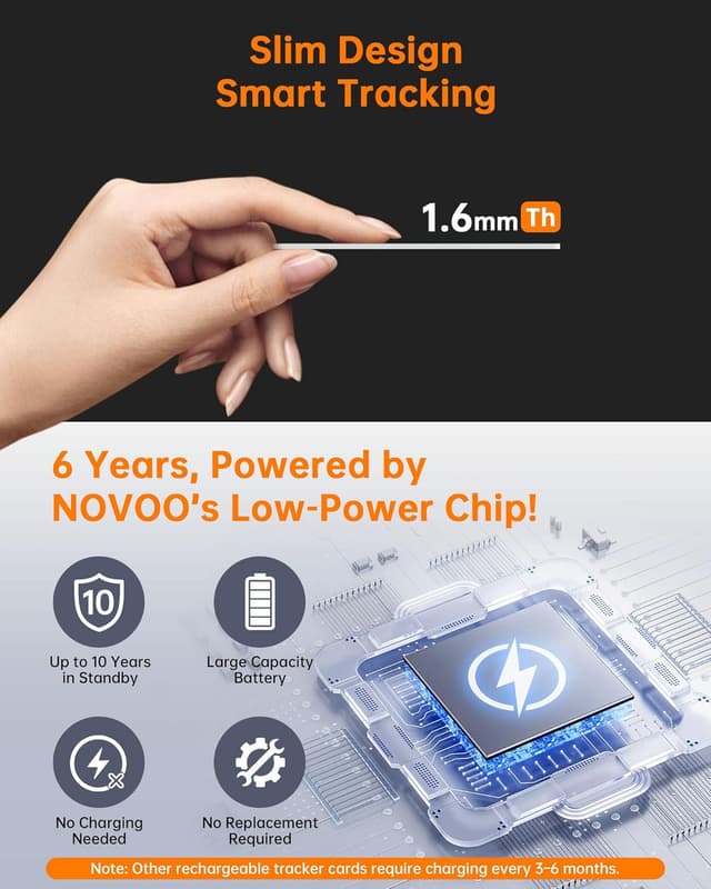 Thumbnail 6 de NOVOO SmartCard Wallet Tracker 2-Pack (Air Locator Tags) – Apple Find My compatible, IP68 waterproof, 6-year battery, black