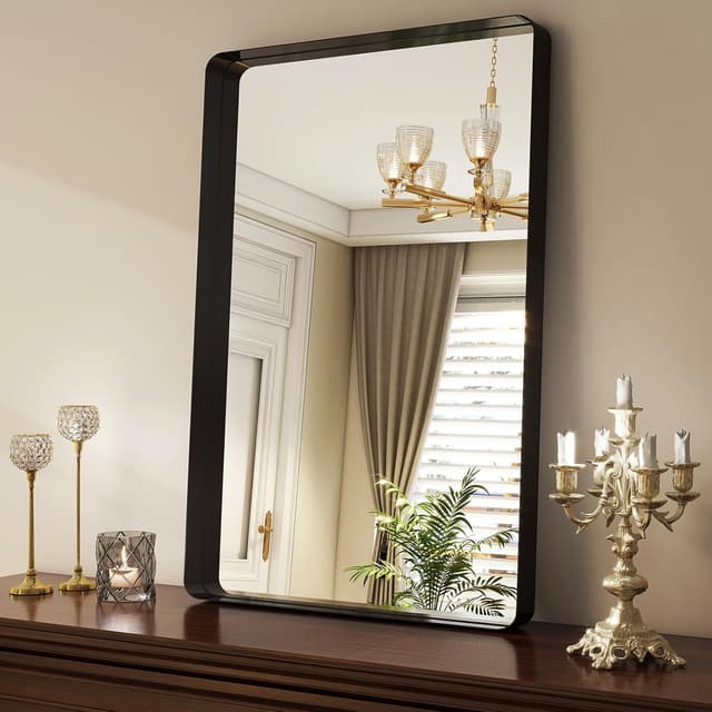 Detalle de 36x24 Inch Black Bathroom Mirror with Aluminum Alloy Frame and Explosion-Proof Glass