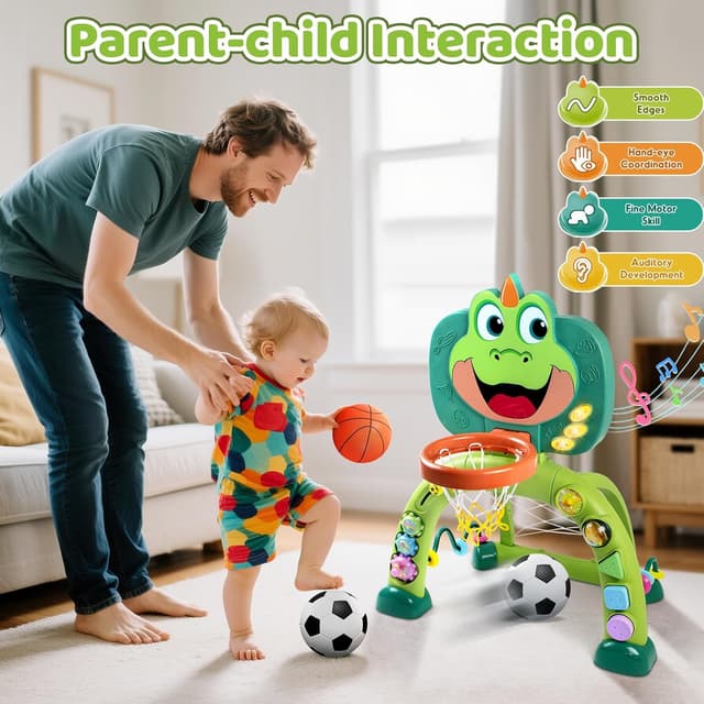 Detalle de Marstone 2-in-1 Toddler Activity Center: Basketball Hoop & Soccer Goal Play with Lights, Sounds & Music