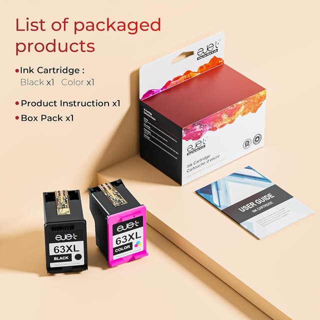 Detalle 2 de ejet 63XL Ink Cartridge Combo Pack (63XL Black + 63XL Tri-Color) for select HP OfficeJet, Envy, and DeskJet models