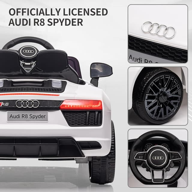 Detalle de Audi R8 Spyder Licenza Ufficiale 12V per bambini (edizione polizia) con telecomando 2.4G, luci LED e sirena