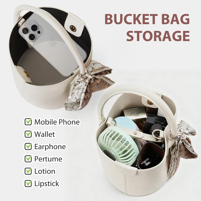 Detalle de VMEECARL Damen-Handtasche klein als Bucket-Umhängetasche (veganes Leder) mit abnehmbarem, verstellbarem Schultergurt