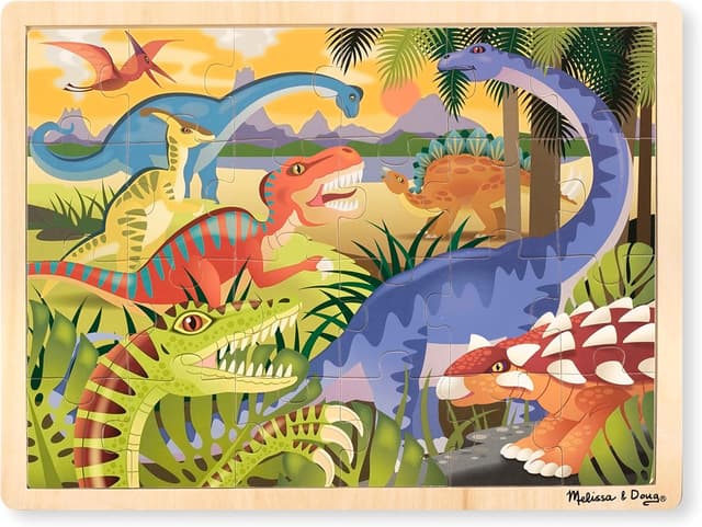 Detalle de Melissa & Doug Holzpuzzle Dinosaurier (24 Teile) auf Holztablett