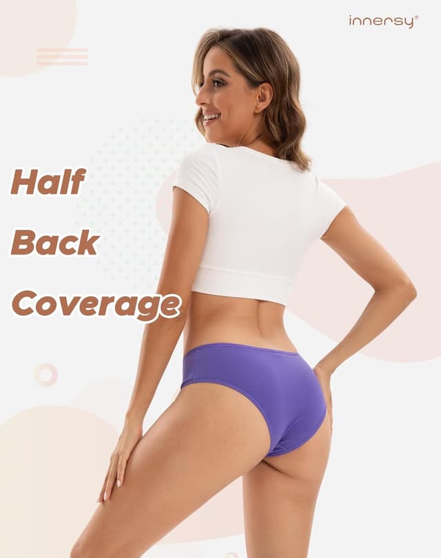 Detalle de INNERSY Women’s Cotton Bikini Briefs (Mid Rise Hipster) – Soft Tag-Free Knickers, Pack of 6