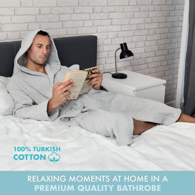 Detalle de Twinzen Herren-Bademantel aus 100% Baumwolle (350 g/m²), mit Kapuze und Gürtel