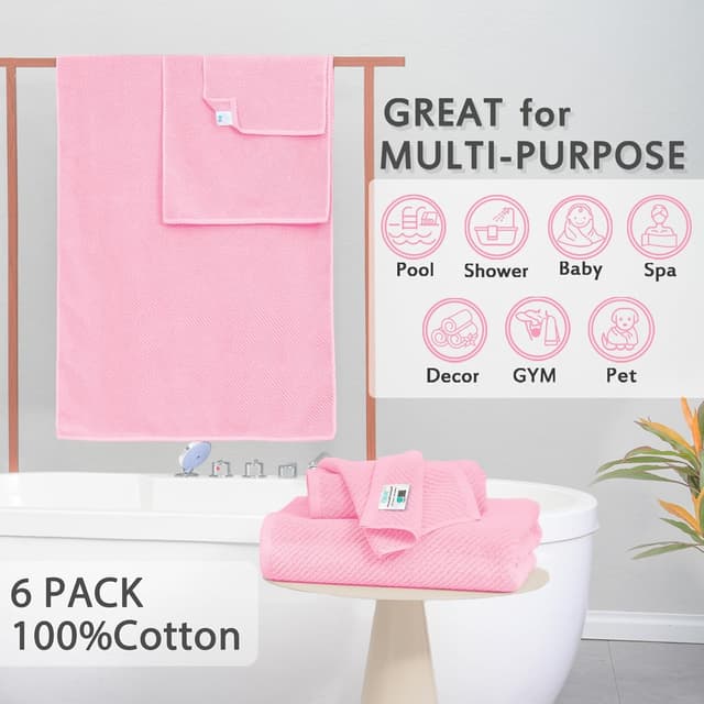 Detalle de Pink Towels Towel Set of 6 with 30" Bath Towels