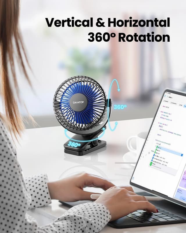 Detalle 2 de gaiatop Portable Clip on Fan 3-speed USB desk fan 🌬