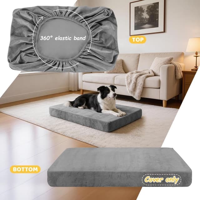 Detalle de DUJUIKE housse 100% imperméable de remplacement pour lit de chien (velours) – taille S, gris