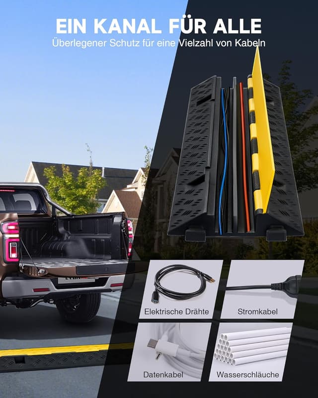 Detalle de CREWORKS Boden-Kabelbrücke (2-Kanal) im 5er-Set – 100 x 24,5 x 5 cm, Überfahrschutz für Kabel