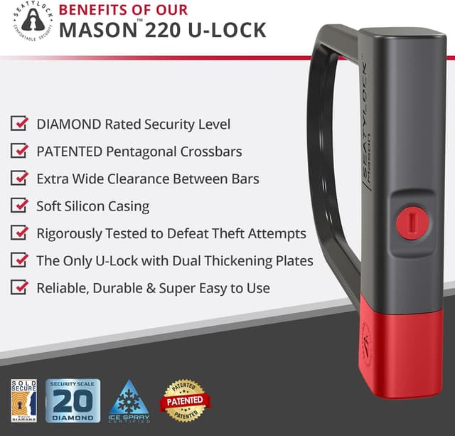 Detalle de Seatylock Mason antivol U vélo Seatylock Mason, niveau Sold Secure Diamond, ouverture 115 mm