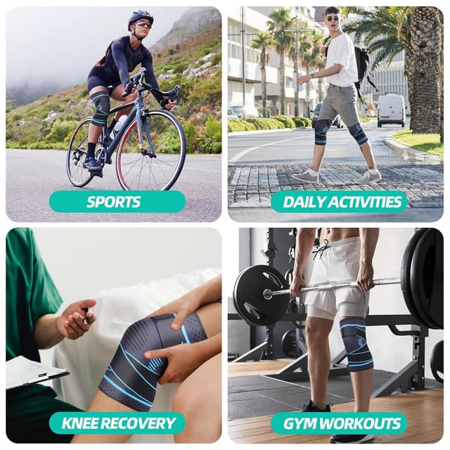 Detalle de Lexniush Kniebandage mit Kompression & verstellbaren Gurten (rechts/links) – grau, XL