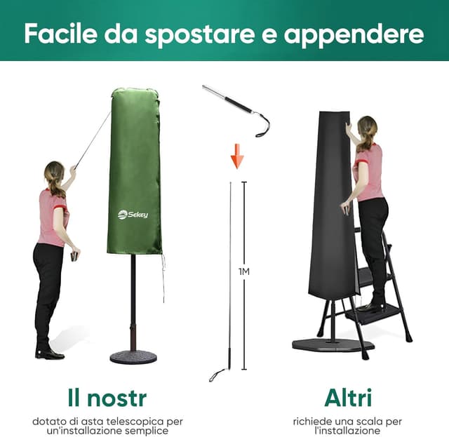 Detalle de Sekey custodia per doppio ombrello XXL 165×50/62 cm in poliestere
