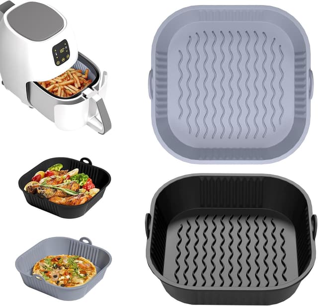 Detalle de Diboniur Teglia per friggitrice ad aria 5-8L con 2 tappetini in silicone (nero e grigio), per airfryer, microonde e forno
