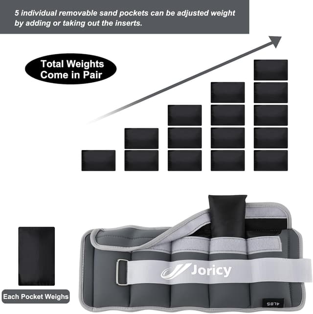 Detalle de Adjustable Ankle Weights (1–12/20 LBS) Pair for Walking, Running, Training & Rehab