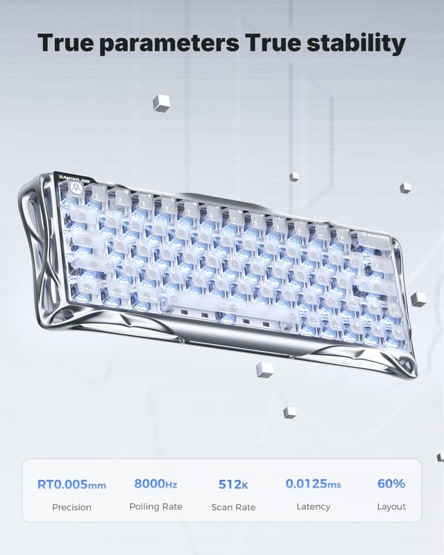 Detalle 2 de GravaStar Mercury V60 Pro 60% Hall-Effect Gaming-Tastatur (V60 Pro) mit 8.000 Hz Rapid Trigger und 0,005 mm Aktivierung, Silver Frost