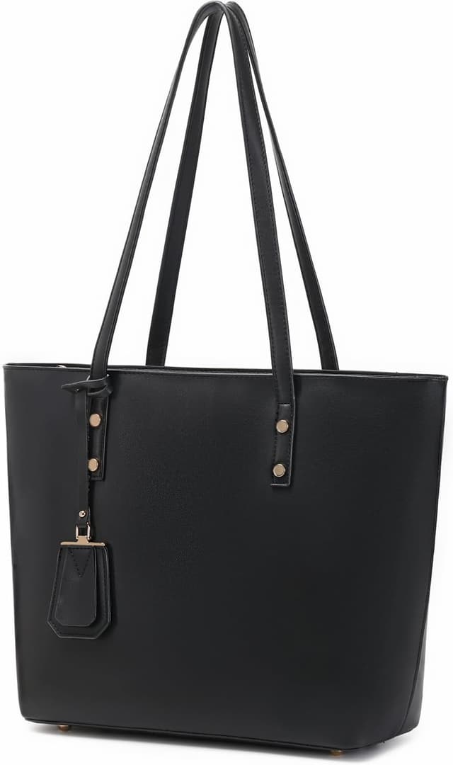 Detalle de MORGLOVE women’s soft faux leather large tote bag with zip (A4-capable) – black
