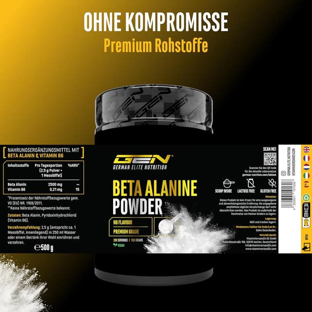 Thumbnail 5 de Beta Alanin Pulver 500 g - hochdosiert 99% Beta-Alanin đ§Ș