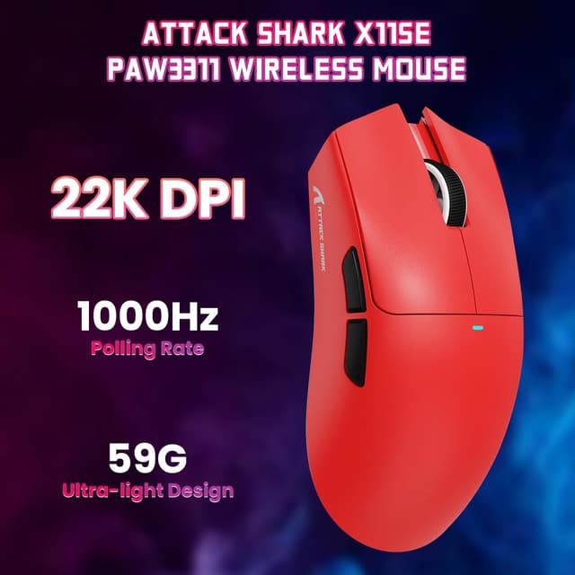 Detalle 2 de ATTACK SHARK X11 SE Mouse Gaming Wireless con 3 modalità BT/2.4G/Cavo, sensore PixArt PAW3311 e 22000 DPI