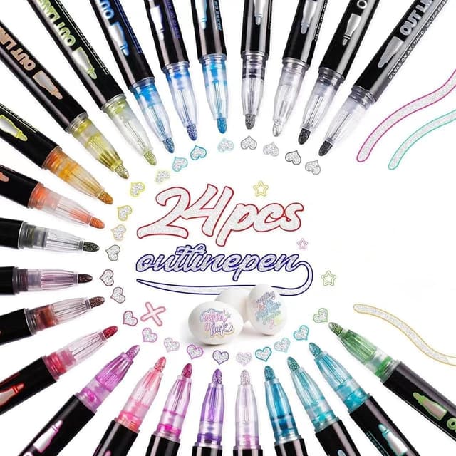 Detalle de TOVIKI 24 colori penne glitterate doppia linea: effetto metallizzato e glitter, regalo per bambine 4-12 anni