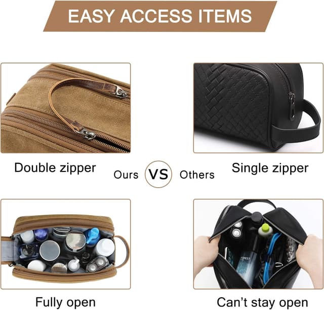 Detalle de BAGSMART Herren-Kulturbeutel mit Doppelreißverschluss, 5 l – wasserdichte Reisetuchtasche in Khaki