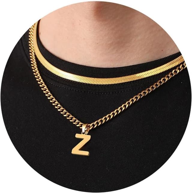 Thumbnail 6 de Esmoly collana uomo a strati in acciaio 316L con catena cubana e spiga, lettere A–Z (argento/oro/nero)