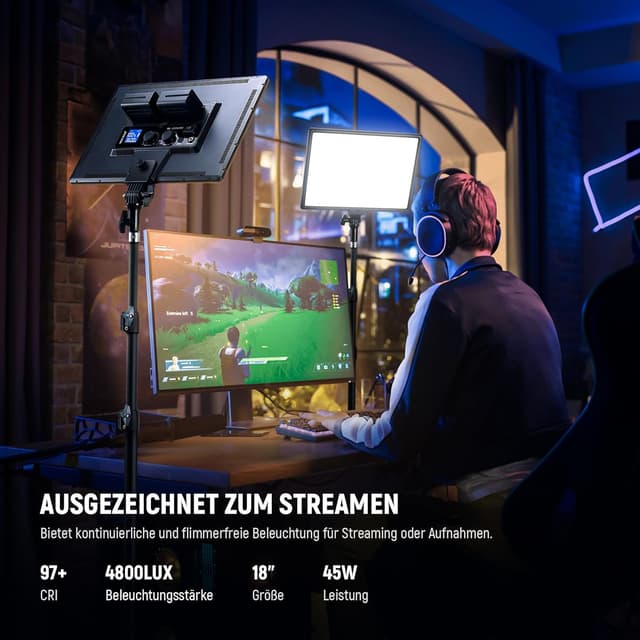 Detalle 2 de NEEWER 18" LED Videolicht Panel Set (2× 45W) – dimmbar, zweifarbig (3200K–5600K), mit Fernbedienung & Lichtstativ