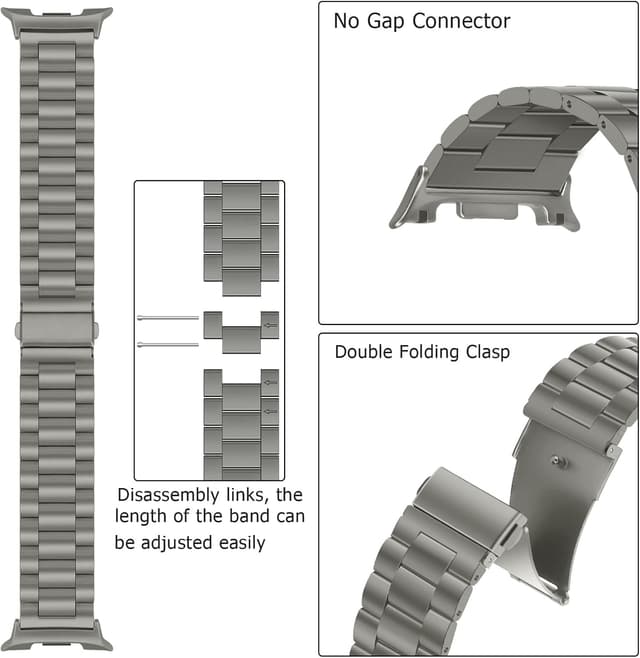 Detalle de Anlinser No Gap Bands 22mm Stainless Steel Metal Strap for Samsung Galaxy Watch 8 (44mm/40mm) & Watch 8 Classic (46mm) — Gray Titanium