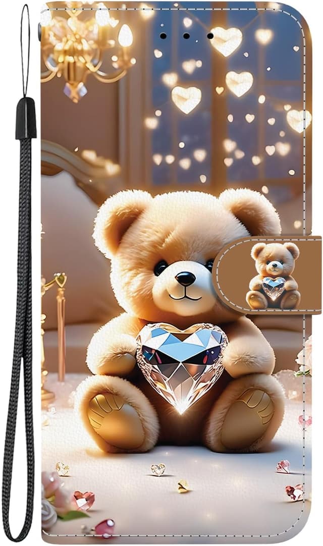 Detalle de TUUTPU Handyhülle für Samsung Galaxy S22 5G – Klapp-Flip-Case mit Kartenfach, Magnetverschluss und Standfunktion (Diamantbär)