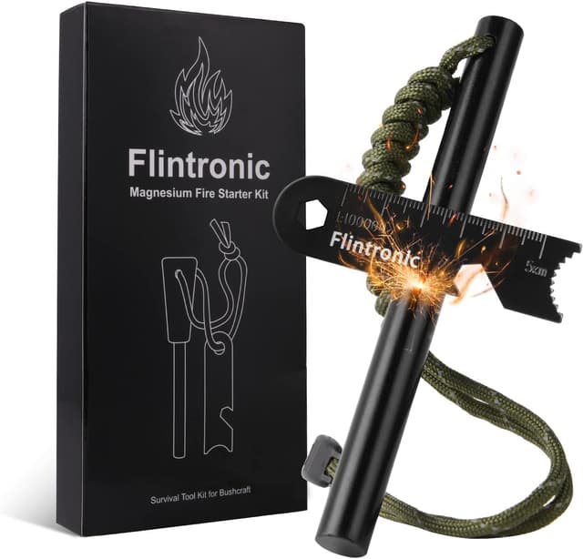 Detalle de Flintronic Feuerstahl-Set mit Handmade-Griff & Survival-Zubehör fürs Outdoor-Feuer