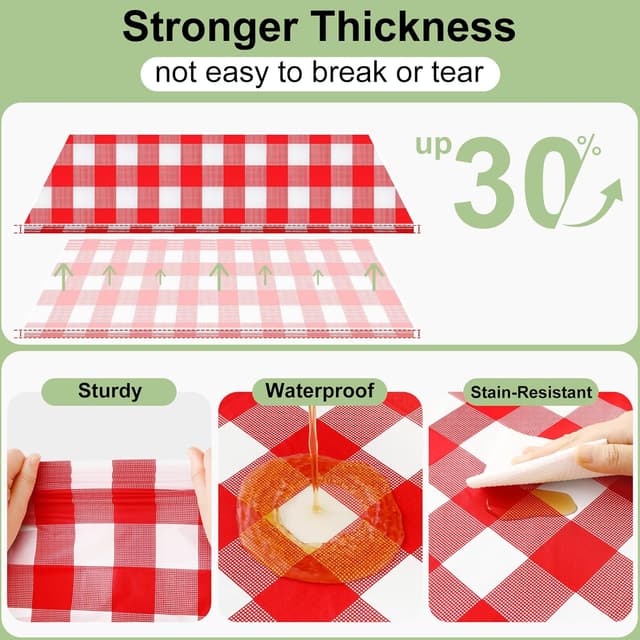 Detalle de Smiry 3-Pack Red Gingham Disposable Tablecloths (54" x 108")