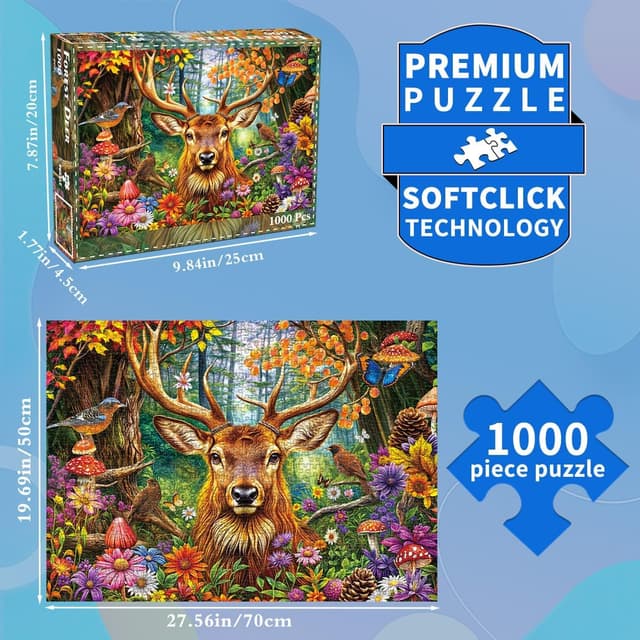 Detalle de 1000-Piece Fairytale Forest jigsaw puzzle for adults (charming deer) — adult-friendly 27.56 x 19.69 in