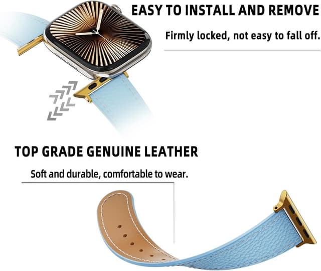 Detalle de Leather Watch Band with Magnetic Buckle for Apple Watch Ultra & Series 1–9 (49mm–38mm) – Natural Cowhide Strap