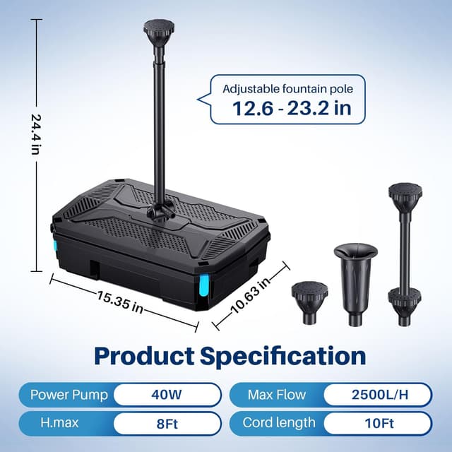 Detalle de Biling Pond Filter Pump with UV Clarifier Light (2500L/H) All-in-One for Garden Ponds