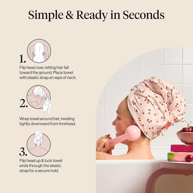 Thumbnail 6 de Kitsch XL Microfiber Hair Towel Wrap for Women (Cherry Print) – Ultra-absorbent anti-frizz hair wrap