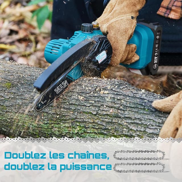 Thumbnail 5 de Seesii Mini tronçonneuse 6 pouces, 2 batteries