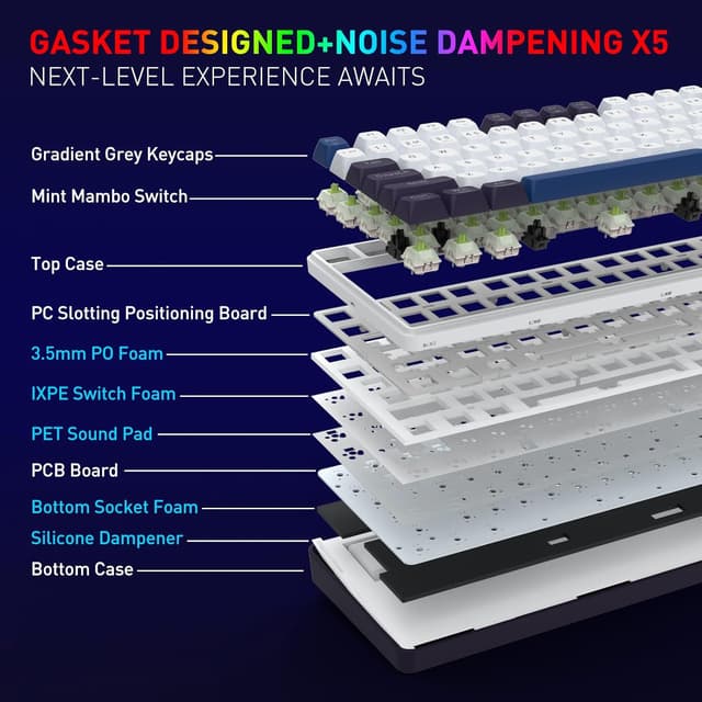 Detalle de Redragon K744 Pro clavier de jeu sans fil RVB 99 touches mécanique (3 modes) à prises remplaçables à chaud
