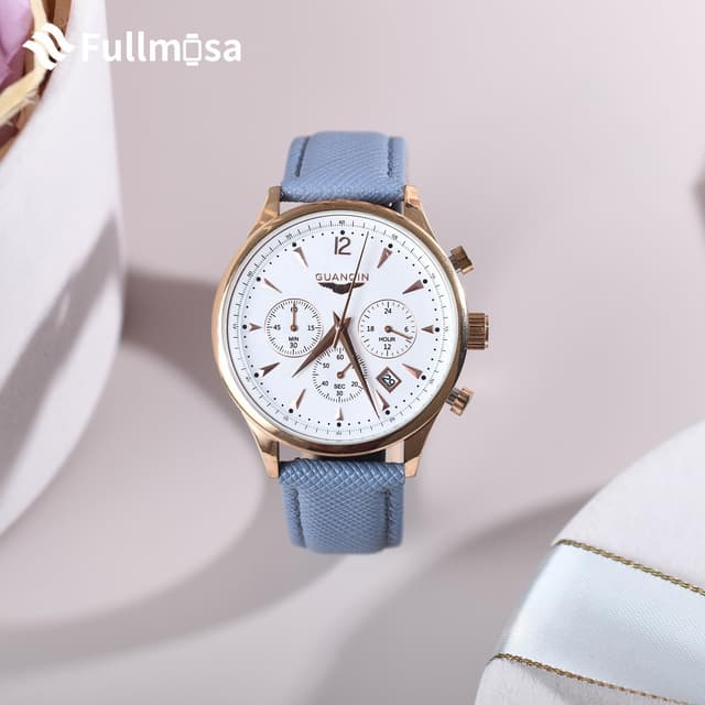 Detalle de Fullmosa 18mm Leder-Uhrenarmband (Hellblau + Roségoldene Schnalle) für Garmin Venu 3S/2S & Vivoactive 4S/3S